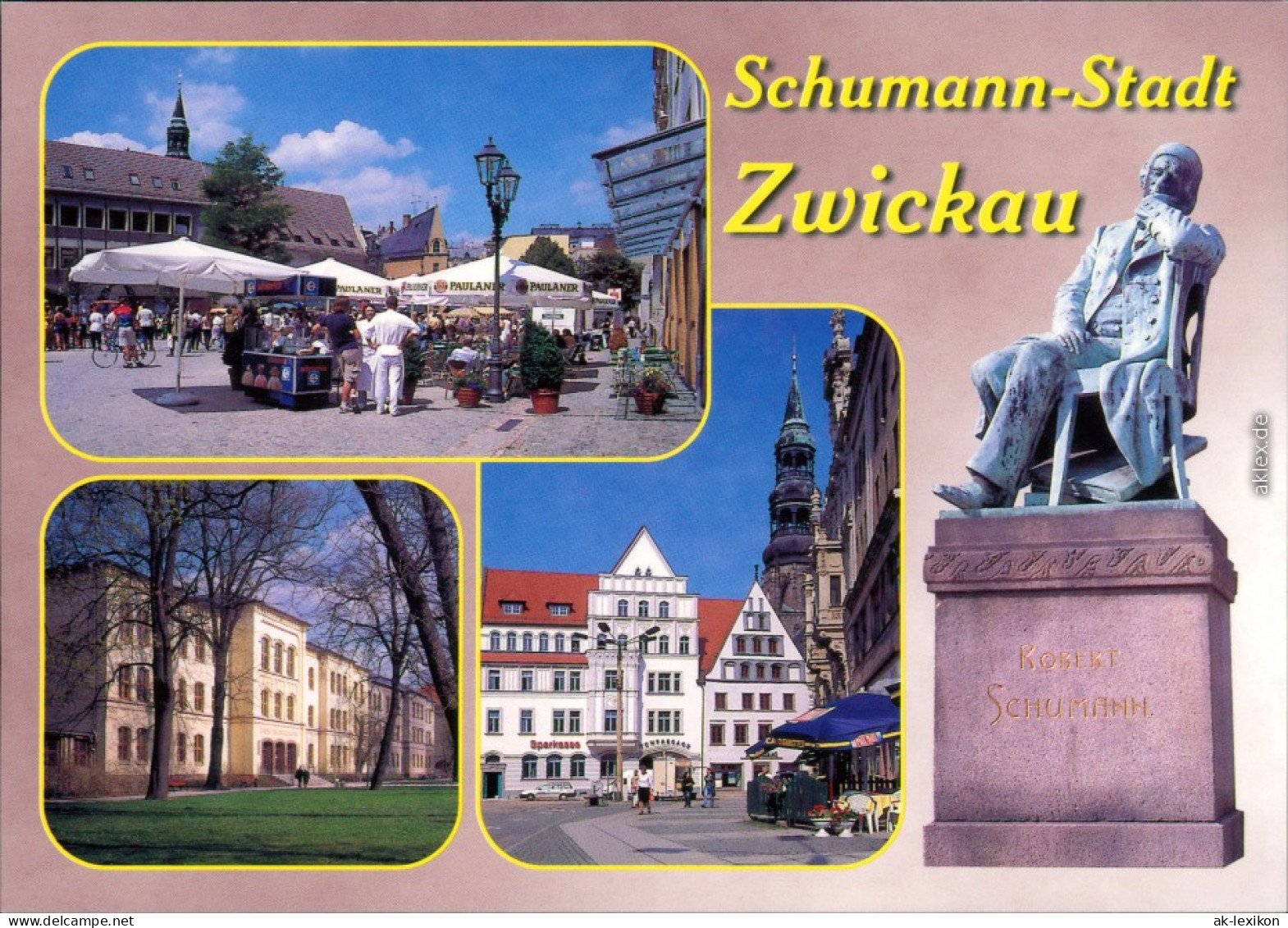 Zwickau Kornmarkt Agricola-Bau Römerhäuser Robert-Schumann-Denkmal 1995 - Zwickau