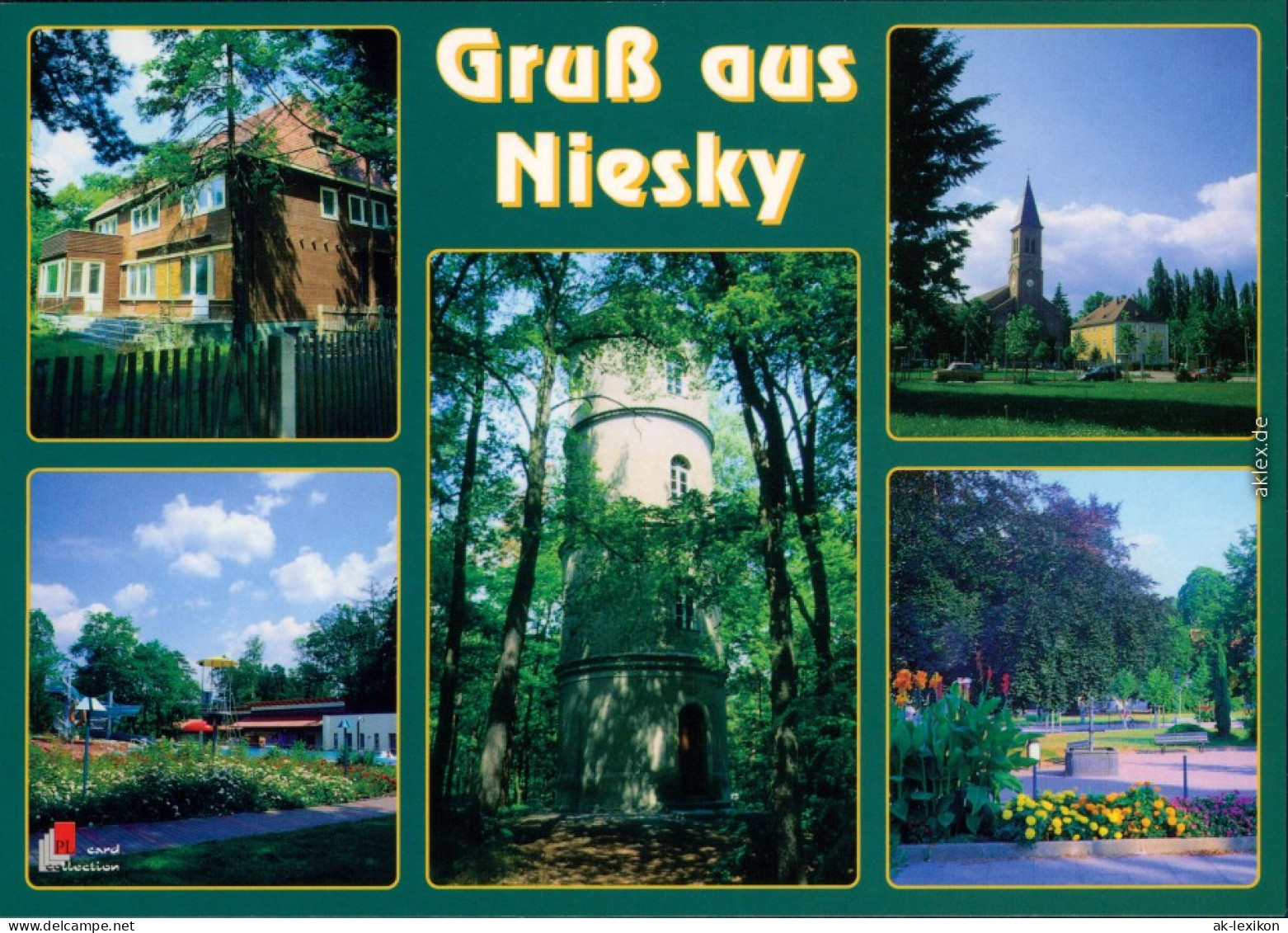 Niesky Niska Wachsmann-Haus, Zinzendorfplatz, Wartturm, Waldbad, Brunnen 1995 - Niesky