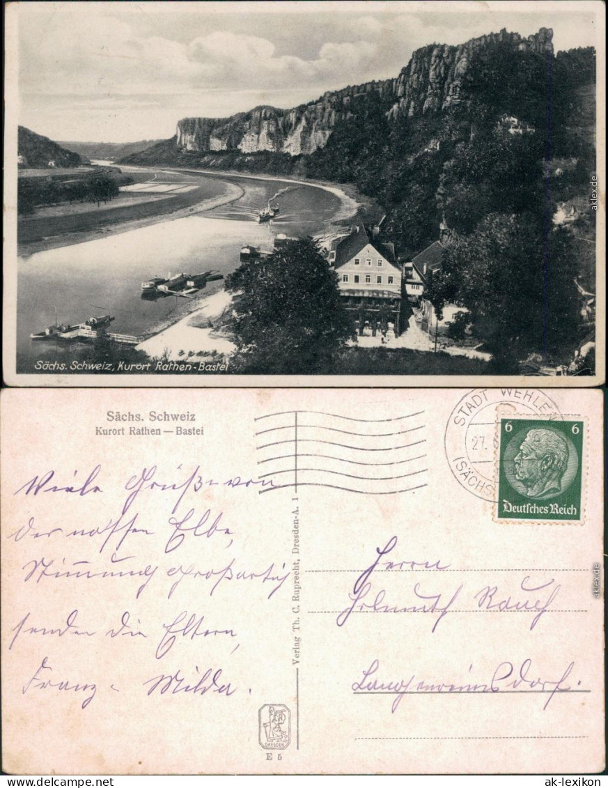 Ansichtskarte Rathen Panorama-Ansicht Mit Elbdampfern 1933 - Rathen