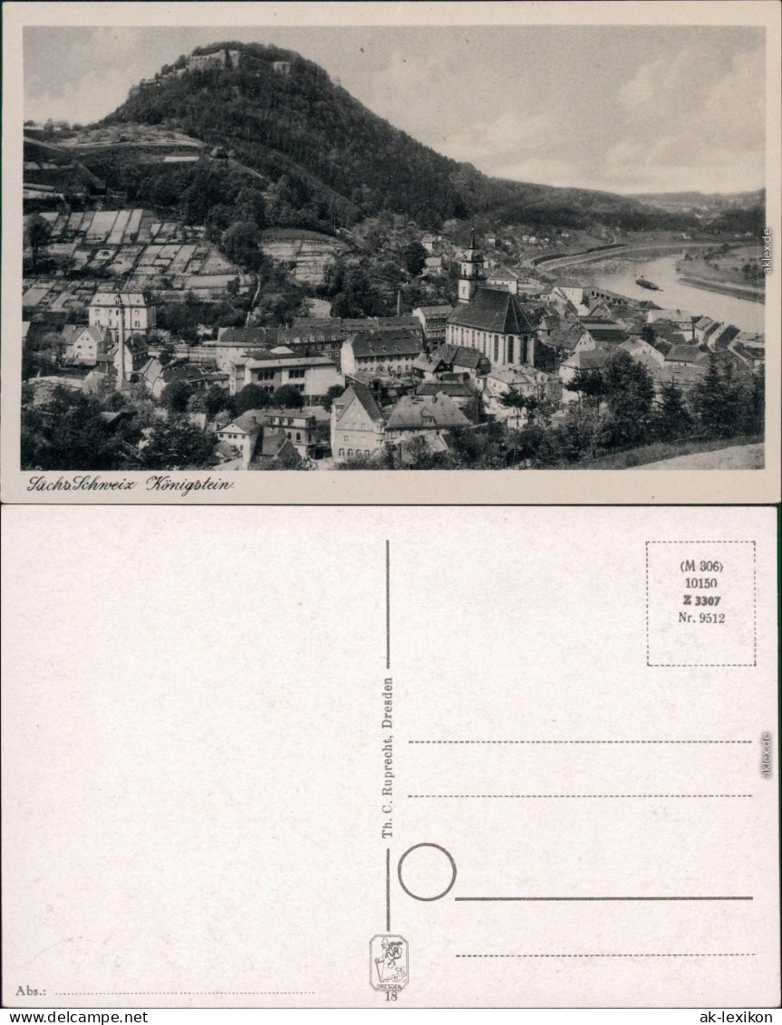 Ansichtskarte Königstein (Sächsische Schweiz) Panorama-Ansicht 1955 - Koenigstein (Saechs. Schw.)