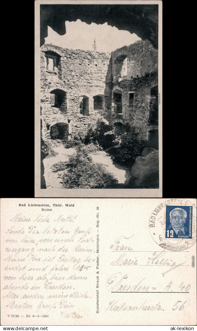 Ansichtskarte Bad Liebenstein Burgruine 1955 - Bad Liebenstein