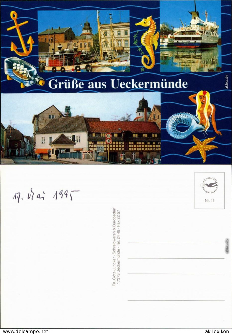 Ansichtskarte Ueckermünde Hafen, Schiffe, Markt, Brücke 1995 - Ückermünde