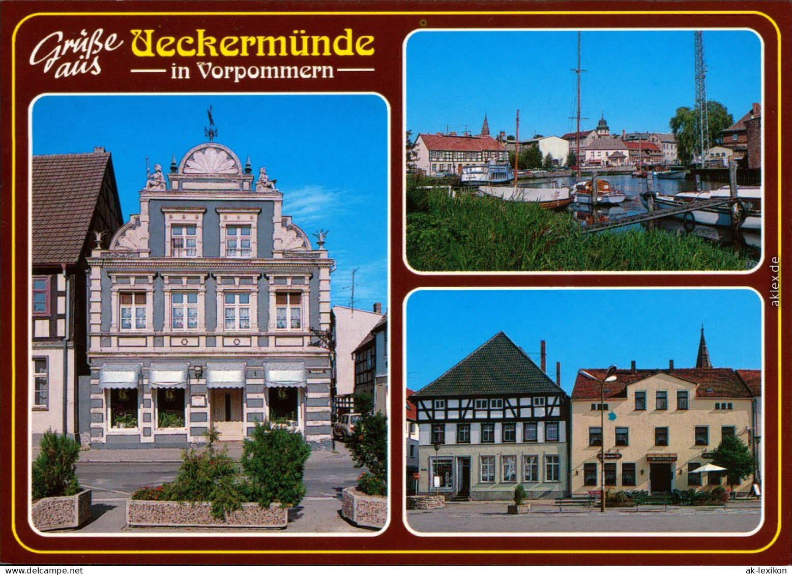 Ansichtskarte Ueckermünde Markt, Geschäfte, Hafen 1995 - Ückermünde