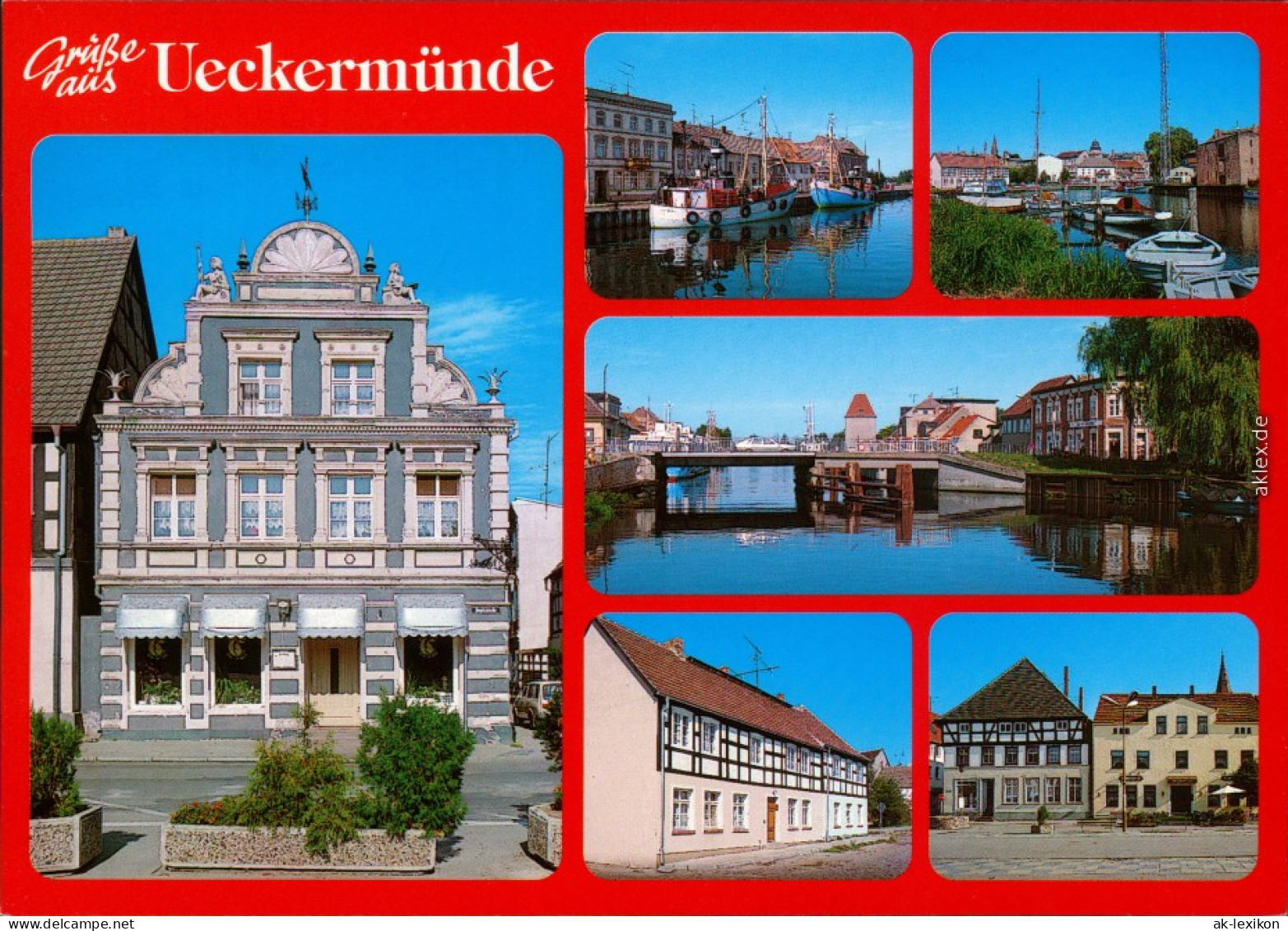Ansichtskarte Ueckermünde Markt, Hafen, Brücke, Häuser 1995 - Ueckermuende