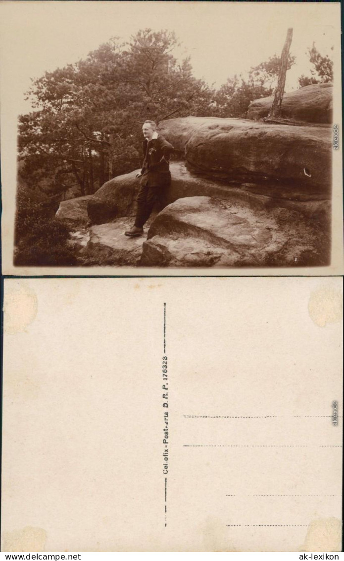 Ansichtskarte Rathen Mann Auf Felsen - Privatfoto AK 1929  - Rathen