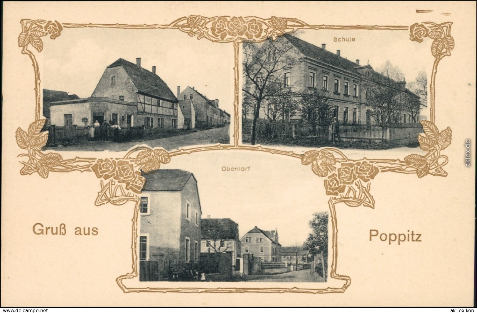 Ansichtskarte Poppitz-Riesa Schule, Obersdorf, Wohnhäuser - Jugendstil 1907  - Riesa