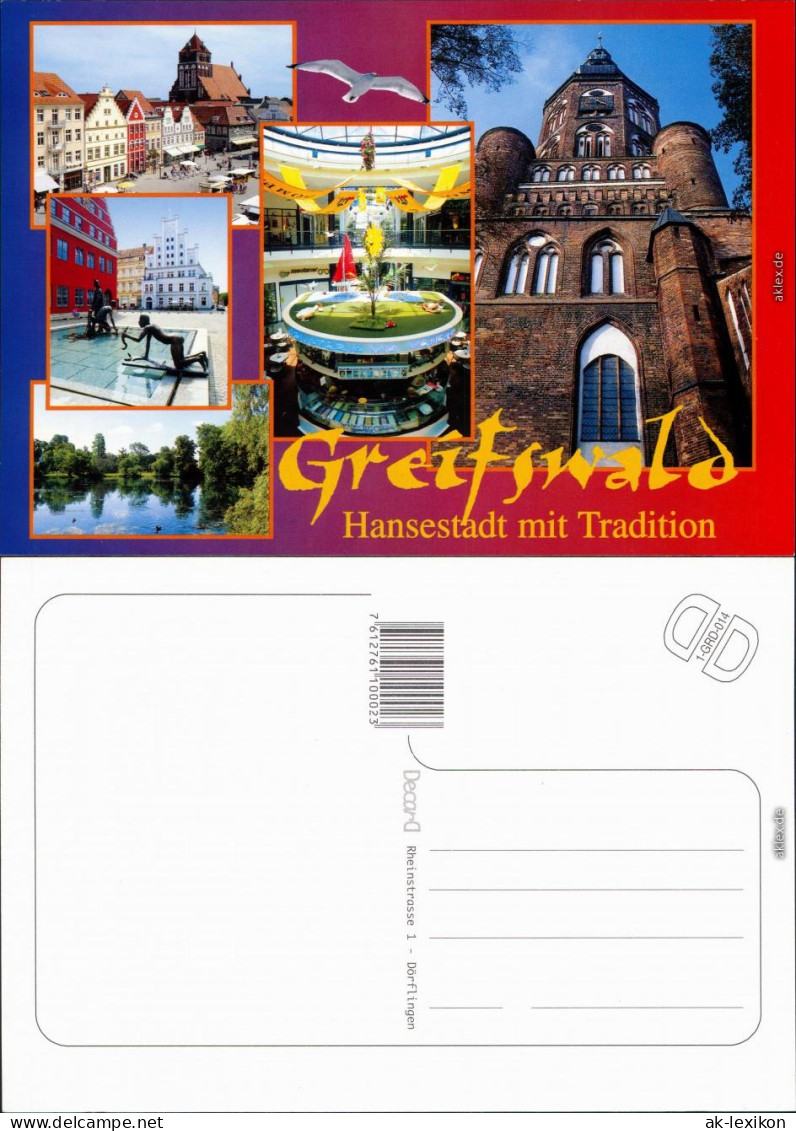 Ansichtskarte Greifswald Brunnen, Markt, See, Kirche, Einkaufszentrum 1995 - Greifswald