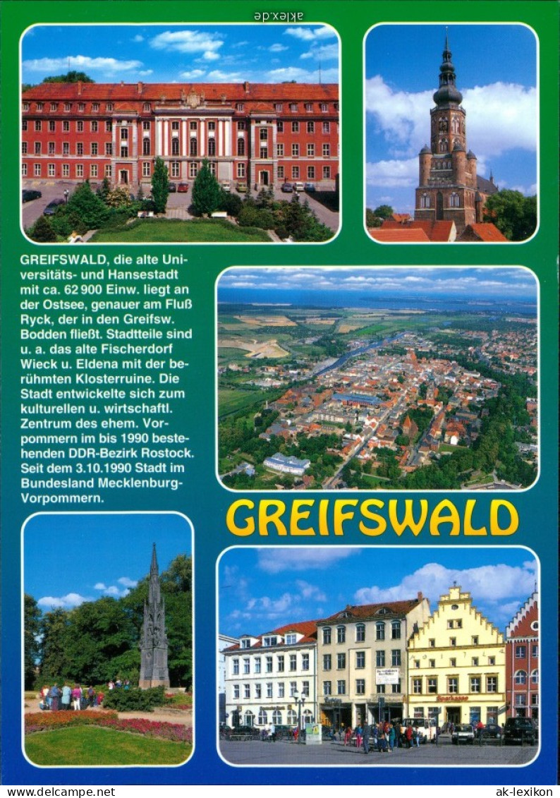 Ansichtskarte Greifswald Universität, Kirche, Luftbild, Denkmal, Markt 2002 - Greifswald