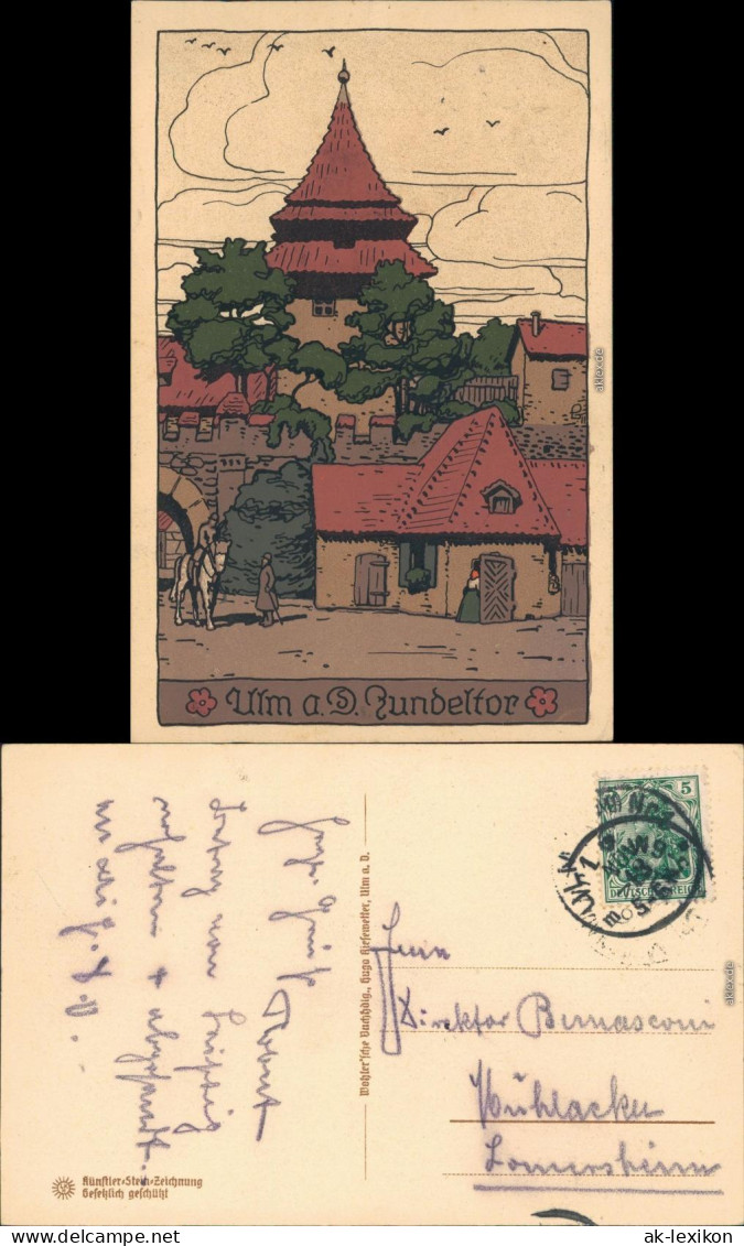 Ansichtskarte Ulm A. D. Donau Steindruck AK - Nudeltor 1909  - Ulm