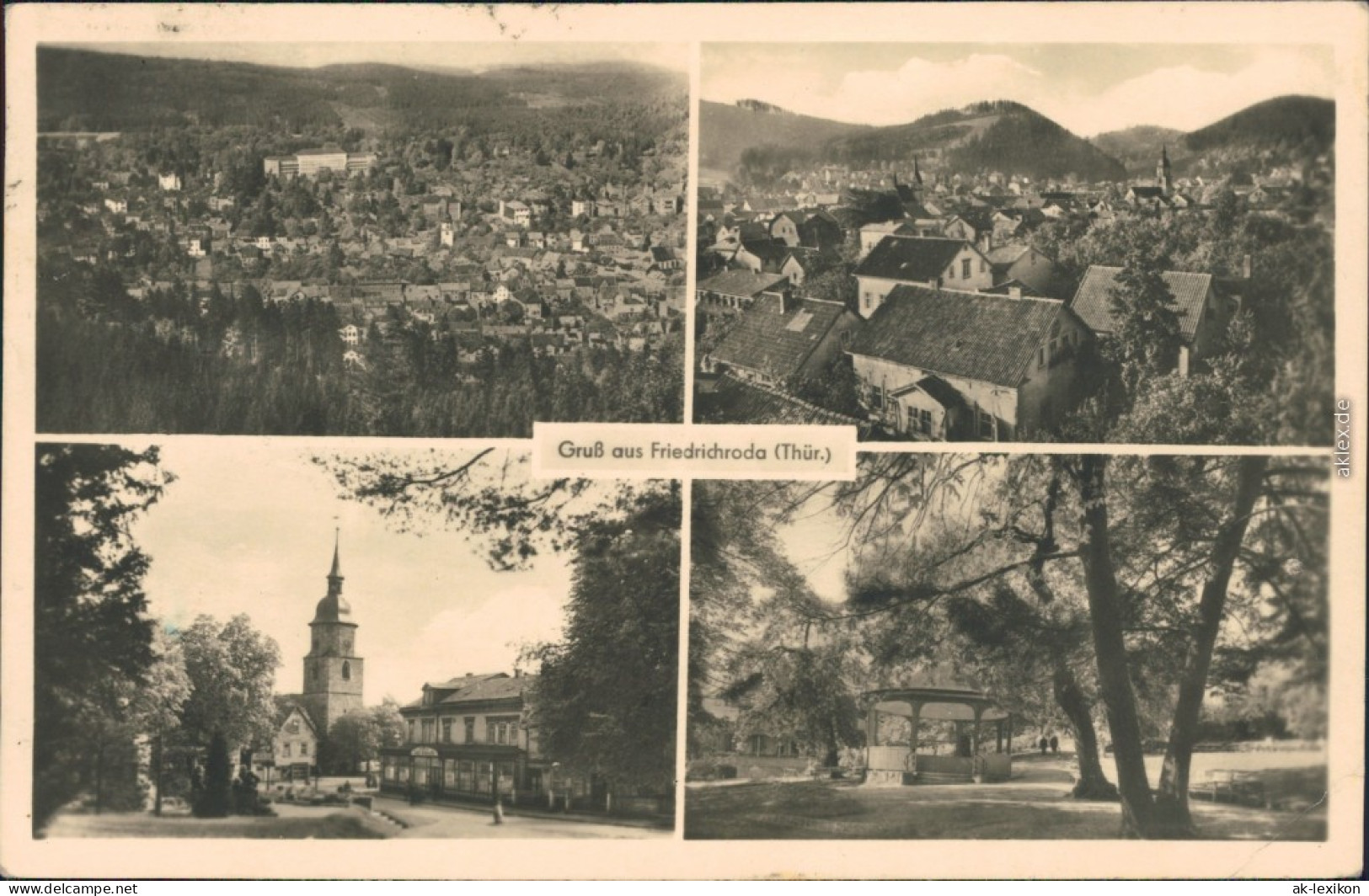 Ansichtskarte Friedrichroda Panorama, Kirche, Pavillon Im Park 1955 - Friedrichroda