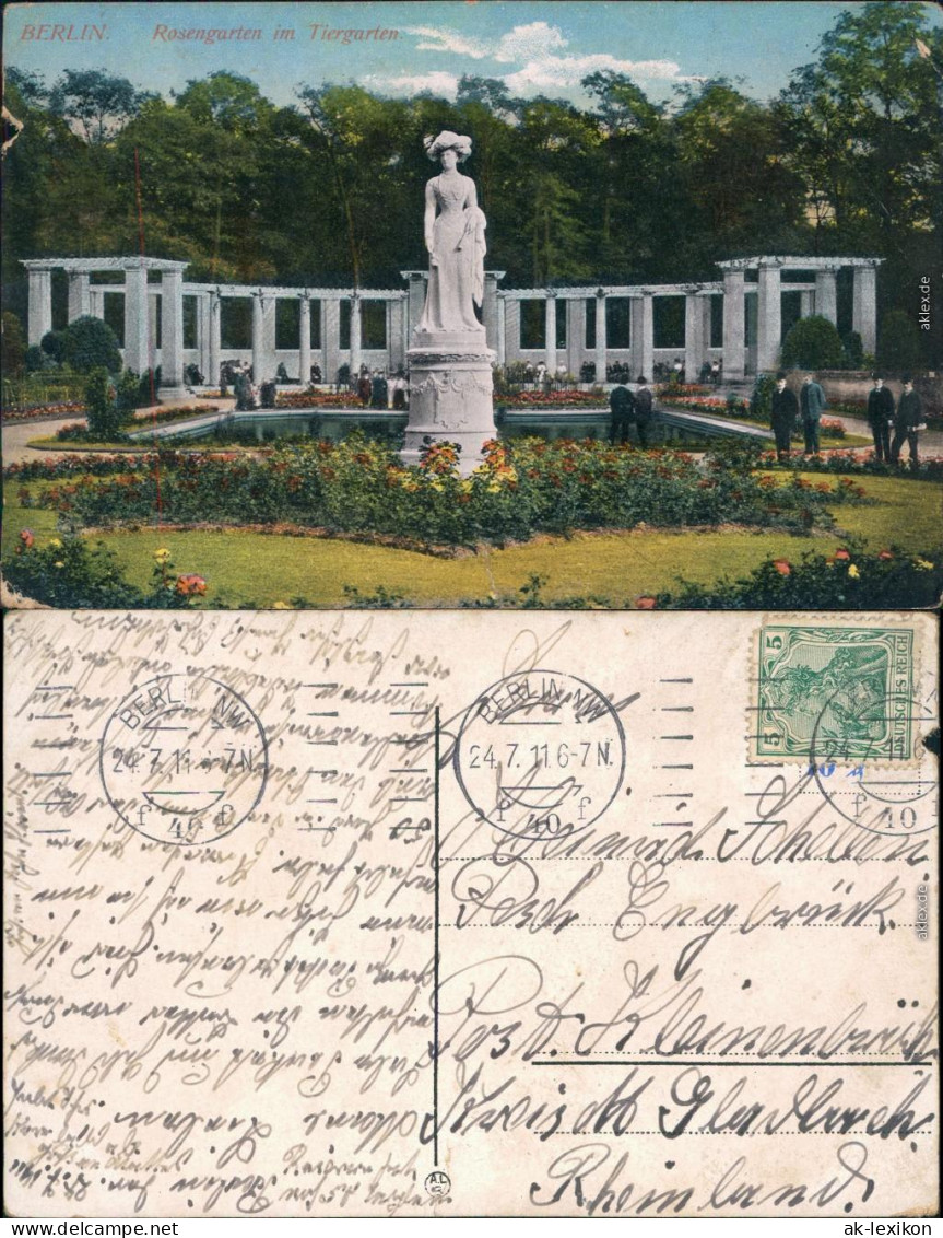 Ansichtskarte Tiergarten-Berlin Rosengarten Im Tiergarten, Statue 1911  - Tiergarten