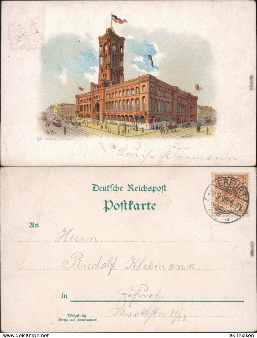 Ansichtskarte Mitte-Berlin Künstlerkarte - Rotes Rathaus 1899 - Mitte