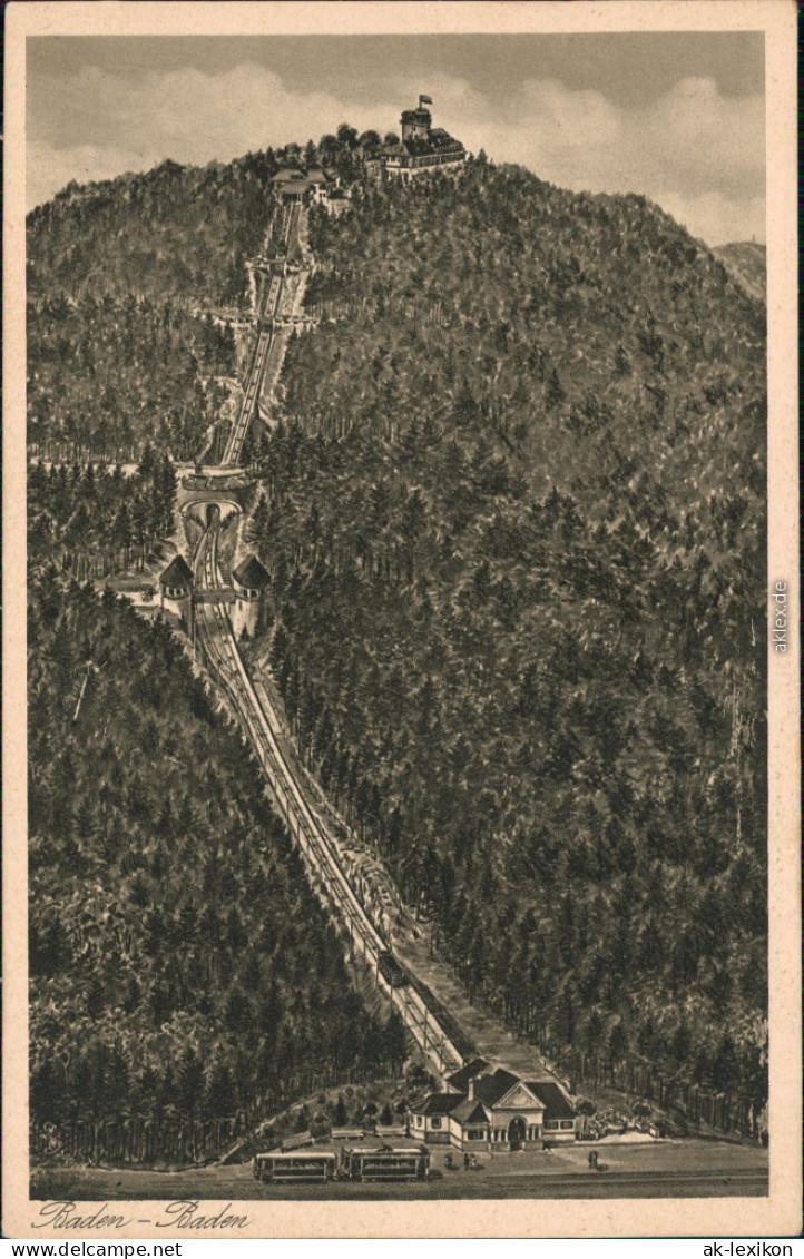 Ansichtskarte Baden-Baden Merkurbahn Künstlerkarte 1928 - Baden-Baden