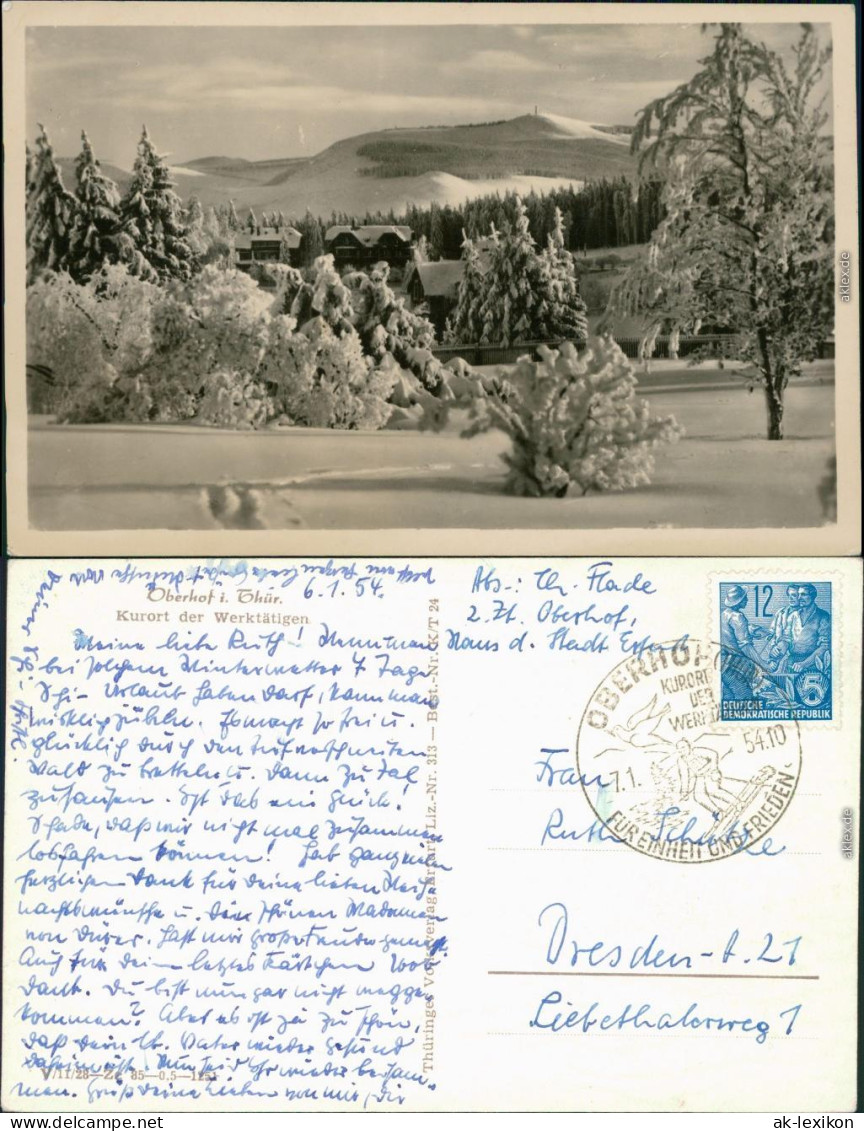 Ansichtskarte Oberhof (Thüringen) Panorama-Ansicht - Winterszene 1954 - Oberhof