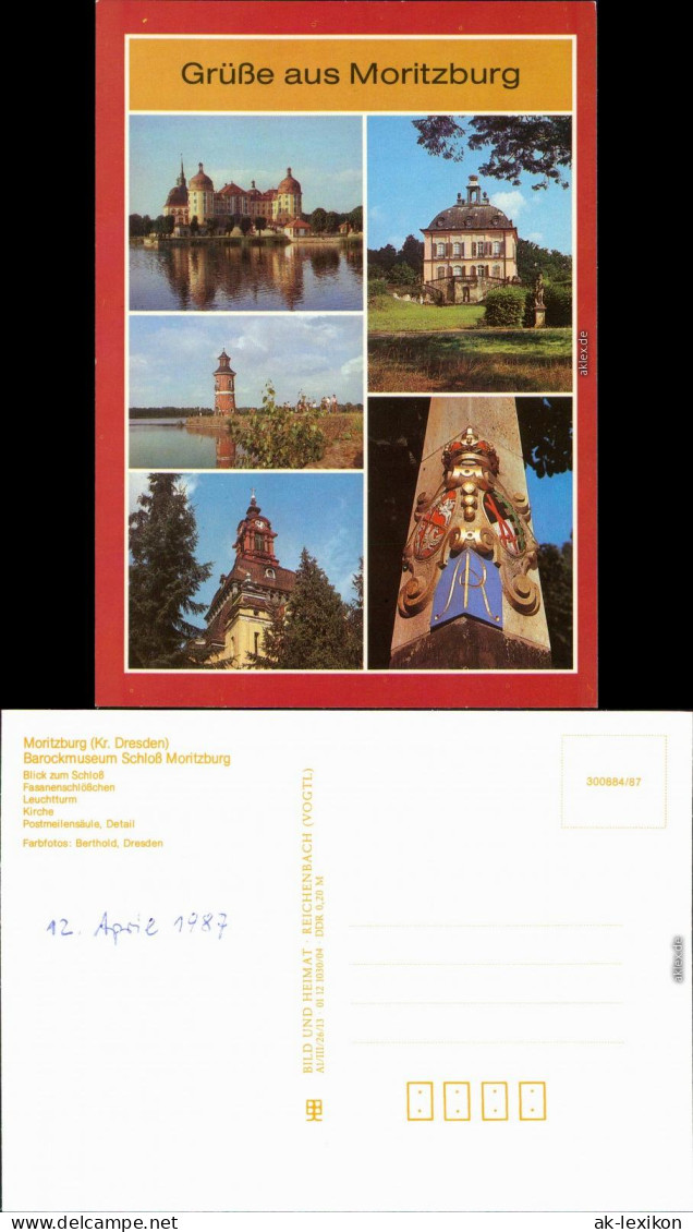 Moritzburg Schloß, Fasanenschlößchen, Leuchturm, Kirche, Postmeilensäule B1987 - Moritzburg