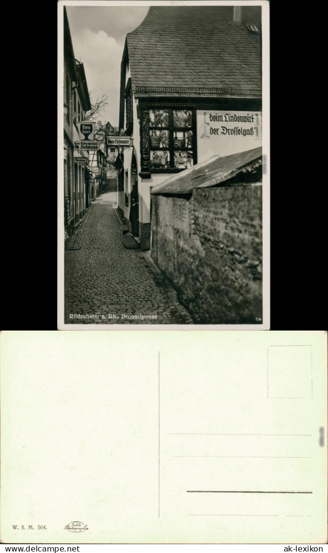 Ansichtskarte Rüdesheim (Rhein) Drosselgasse, Werbung 1932  - Ruedesheim A. Rh.