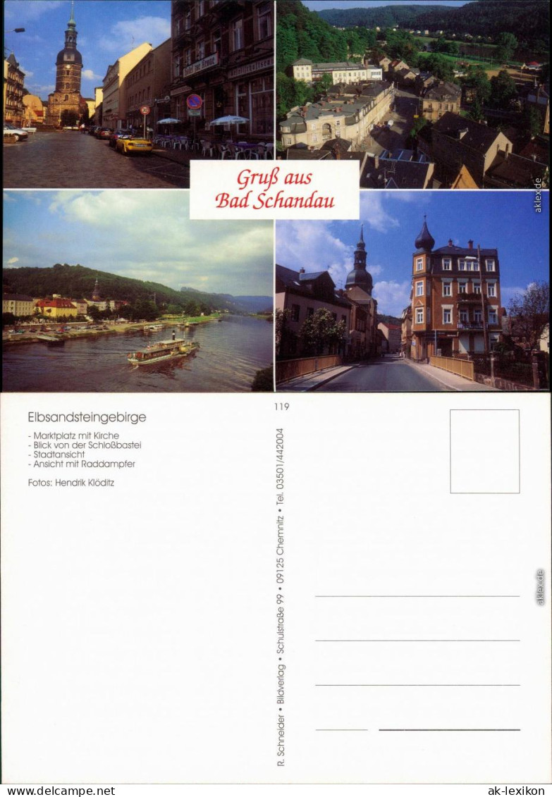 Bad Schandau Marktplatz Mit Kirche, Schloßbastei, Stadtansicht, Raddampfer 1995 - Bad Schandau