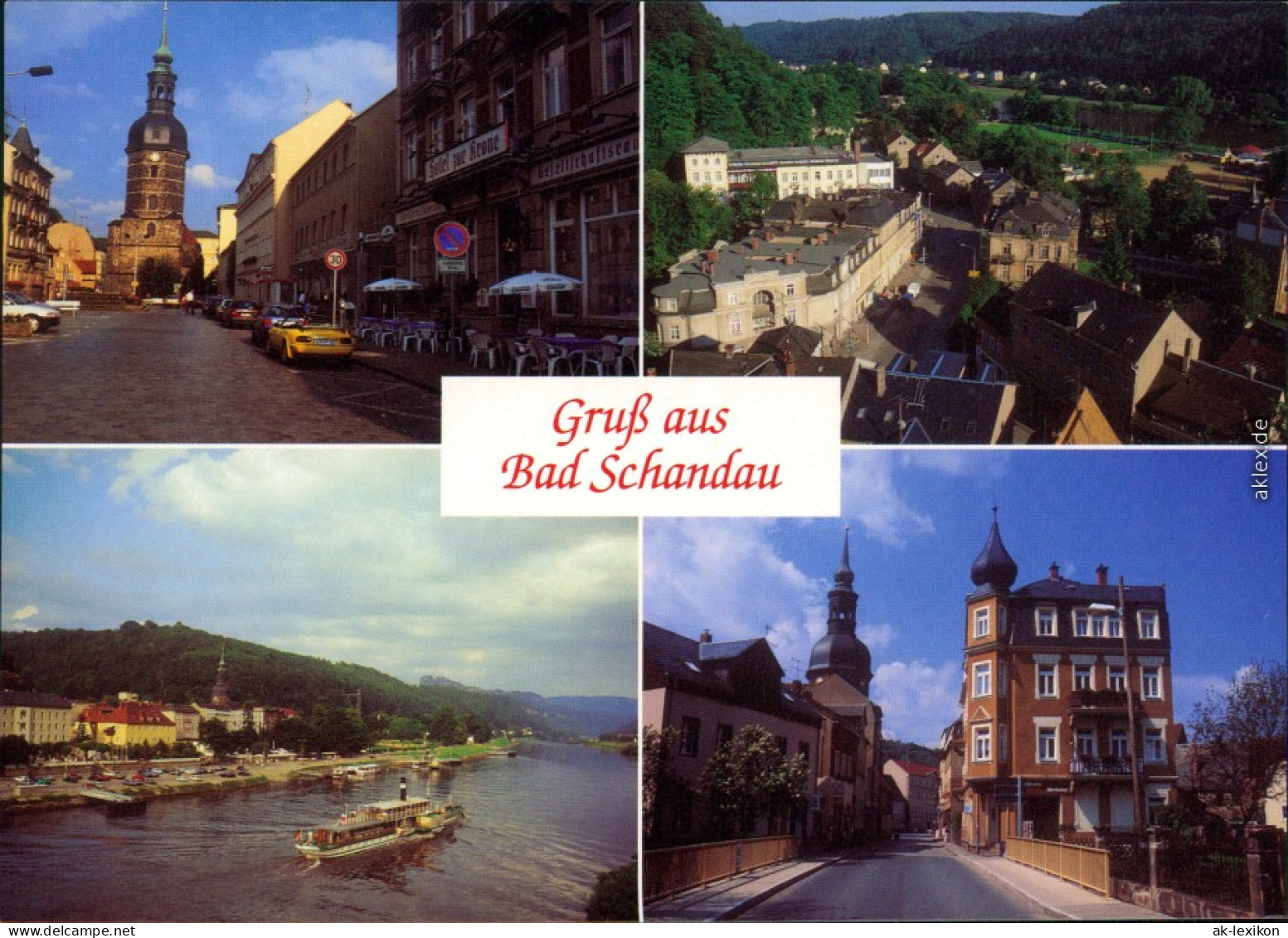 Bad Schandau Marktplatz Mit Kirche, Schloßbastei, Stadtansicht, Raddampfer 1995 - Bad Schandau