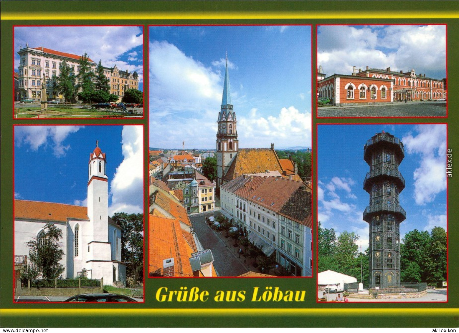 Löbau Neumarkt Mit Postmeilensäule, Gußeisener Turm Auf Dem Löbauer Berg 1995 - Loebau