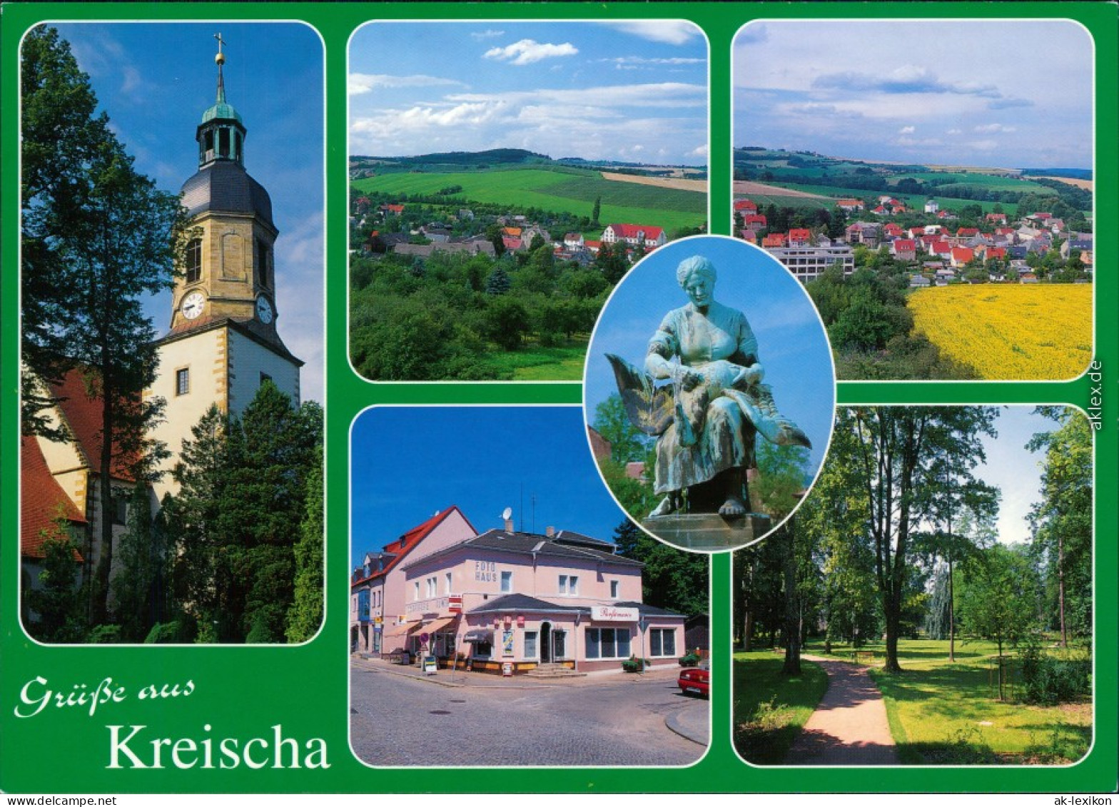 Ansichtskarte Kreischa Kirche, Panorama, Konsum, Denkmal Und Park 1995 - Kreischa