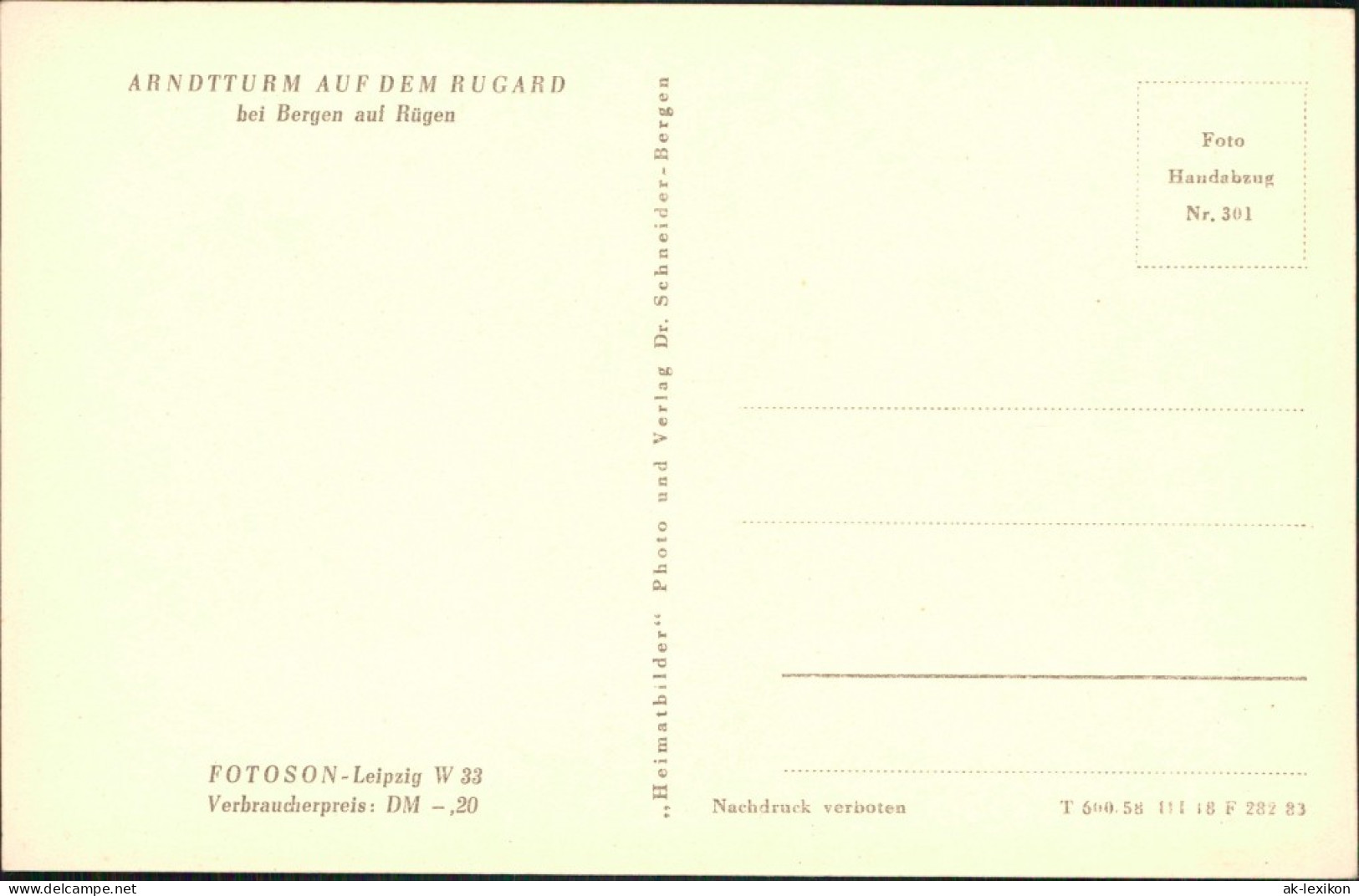 Ansichtskarte Bergen (Rügen) Arndtturm Auf Dem Rugard 1958 - Other & Unclassified