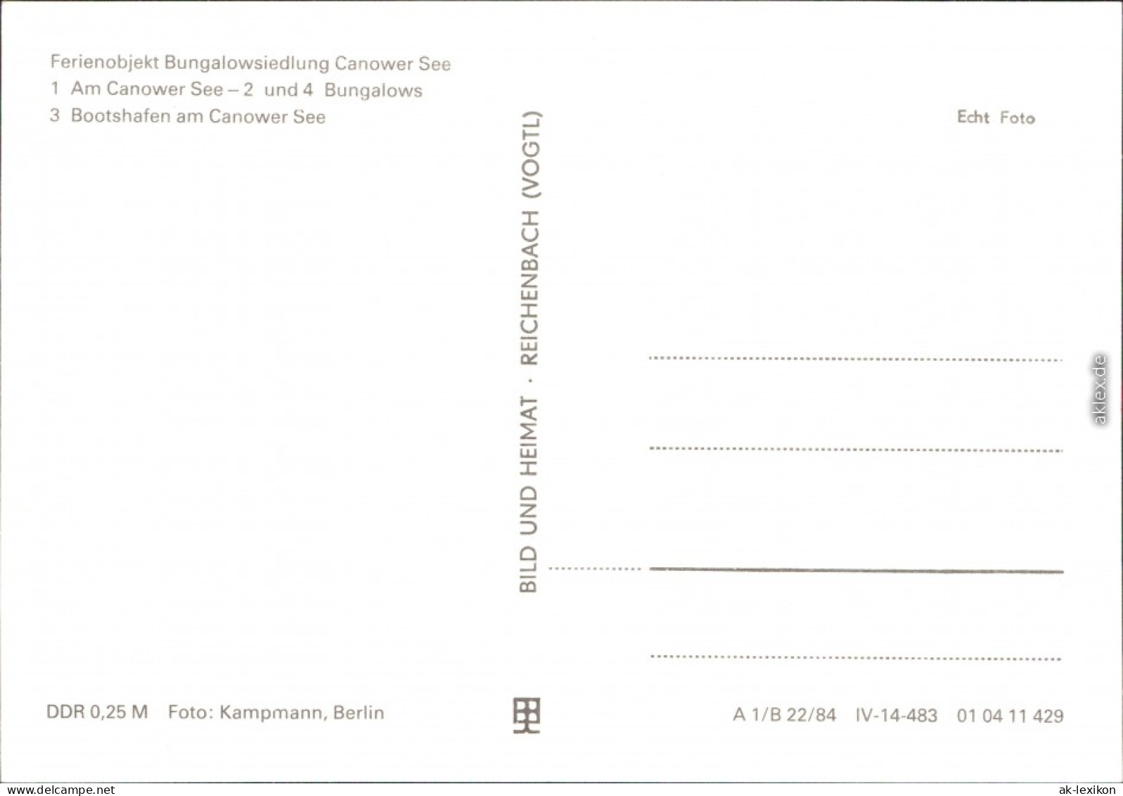 Ansichtskarte Kleinzerlang-Rheinsberg Canower See, Bungalows, Bootshafen 1984 - Rheinsberg