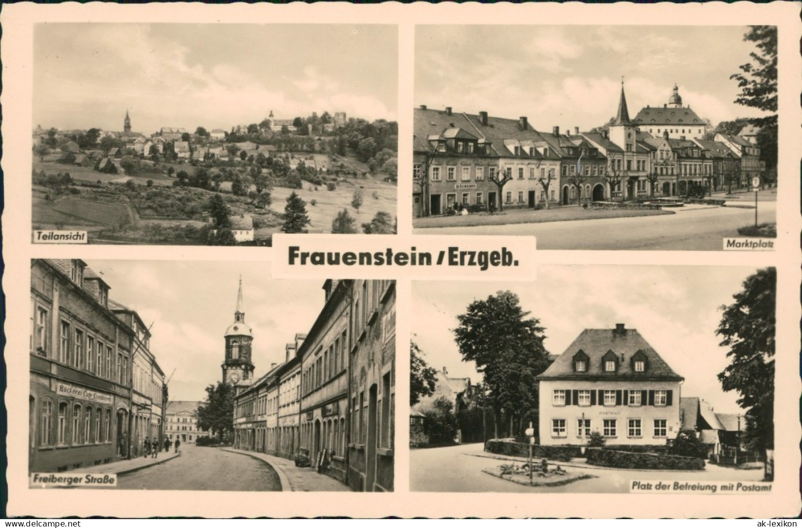 Frauenstein (Erzgebirge) Teilansicht, Marktplatz, Freiberger Straße, Platz 1960 - Frauenstein (Erzgeb.)