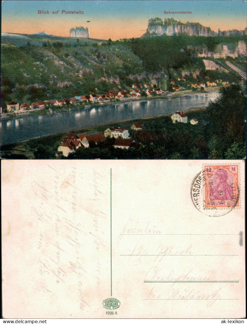 Ansichtskarte Bad Schandau Panorama-Ansicht, Schrammsteine 1910 - Bad Schandau