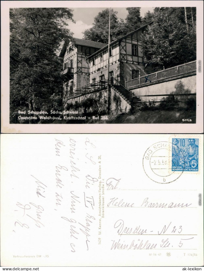 Ansichtskarte Bad Schandau Gaststätte Waldhäusl - Kirnitzschtal 1956 - Bad Schandau