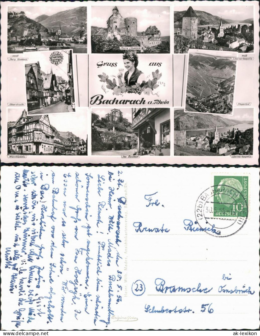 Bacharach Burg Stahleck, Panorama, Oberstraße, Markt, Posthof,  1956 - Bacharach