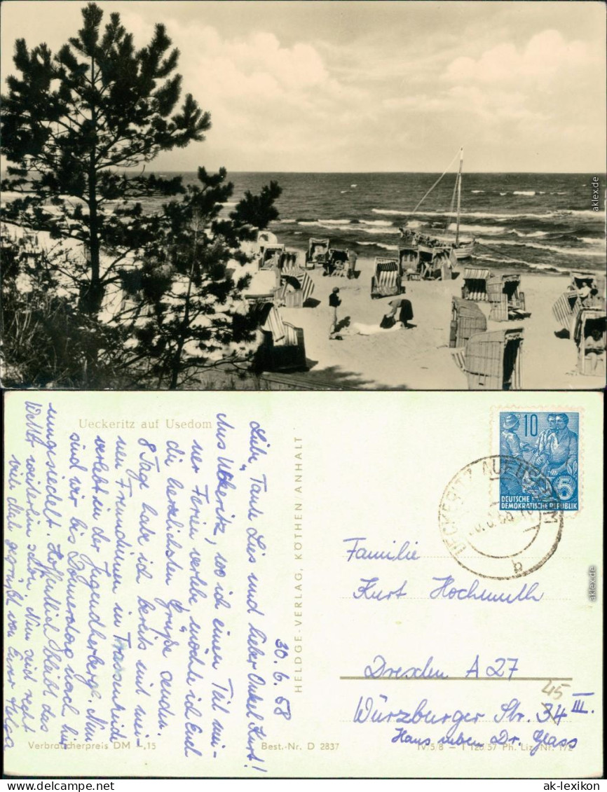 Ansichtskarte Usedom Ueckeritz - Strand 1958 - Other & Unclassified