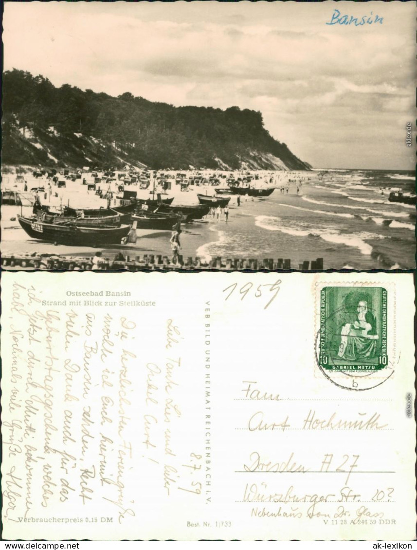 Ansichtskarte Bansin-Heringsdorf Usedom Strand Mit Steilküste 1959 - Other & Unclassified