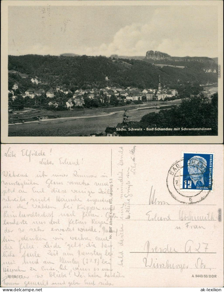 Ansichtskarte Bad Schandau Panorama-Ansicht Mit Schrammsteinen 1953 - Bad Schandau