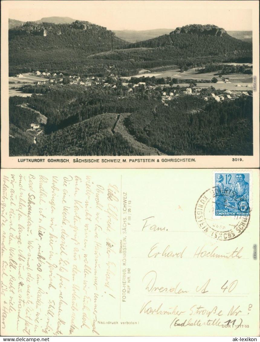 Gohrisch (Sächs. Schweiz) Blick Auf Den Ort, Papststein & Gohrischstein 1953 - Gohrisch