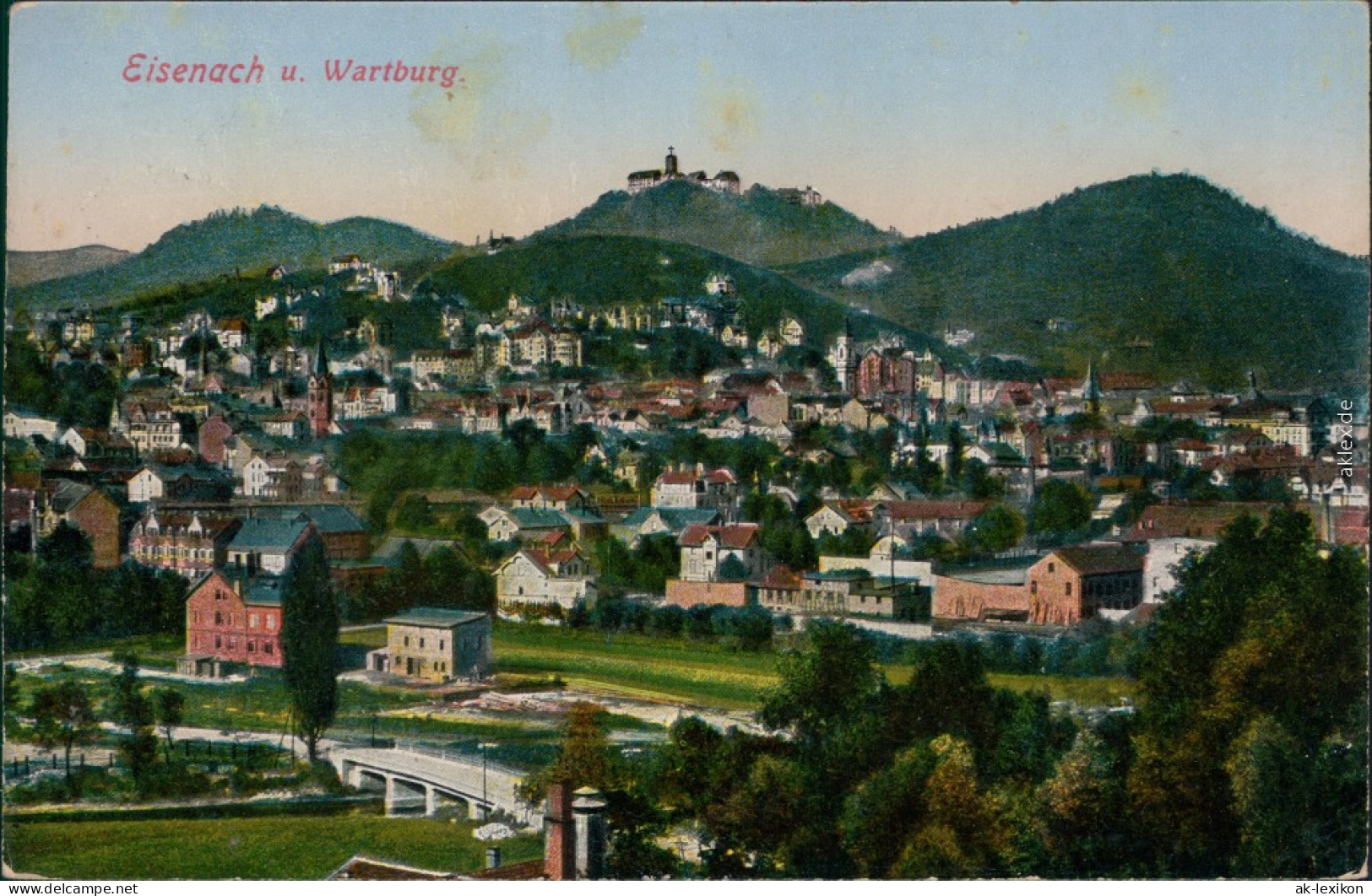 Ansichtskarte Eisenach Blick Auf Die Stadt Mit Wartburg Straße Brücke 1915 - Eisenach
