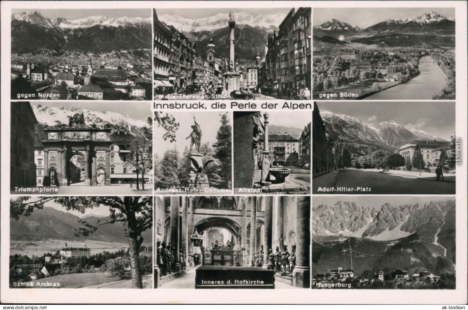 Innsbruck Triumphpforte, Schloß Ambras, Panorama, Hungerburg, Hofkirche 1932 - Innsbruck