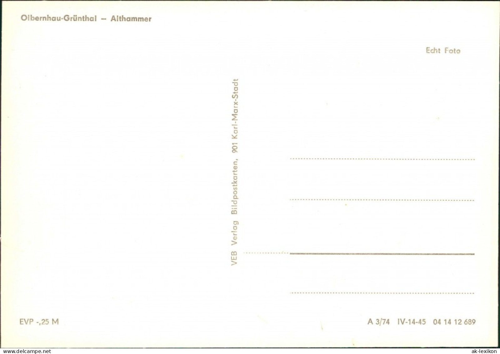 Ansichtskarte Kupferhammer-Grünthal-Olbernhau Althammer 1974 - Olbernhau