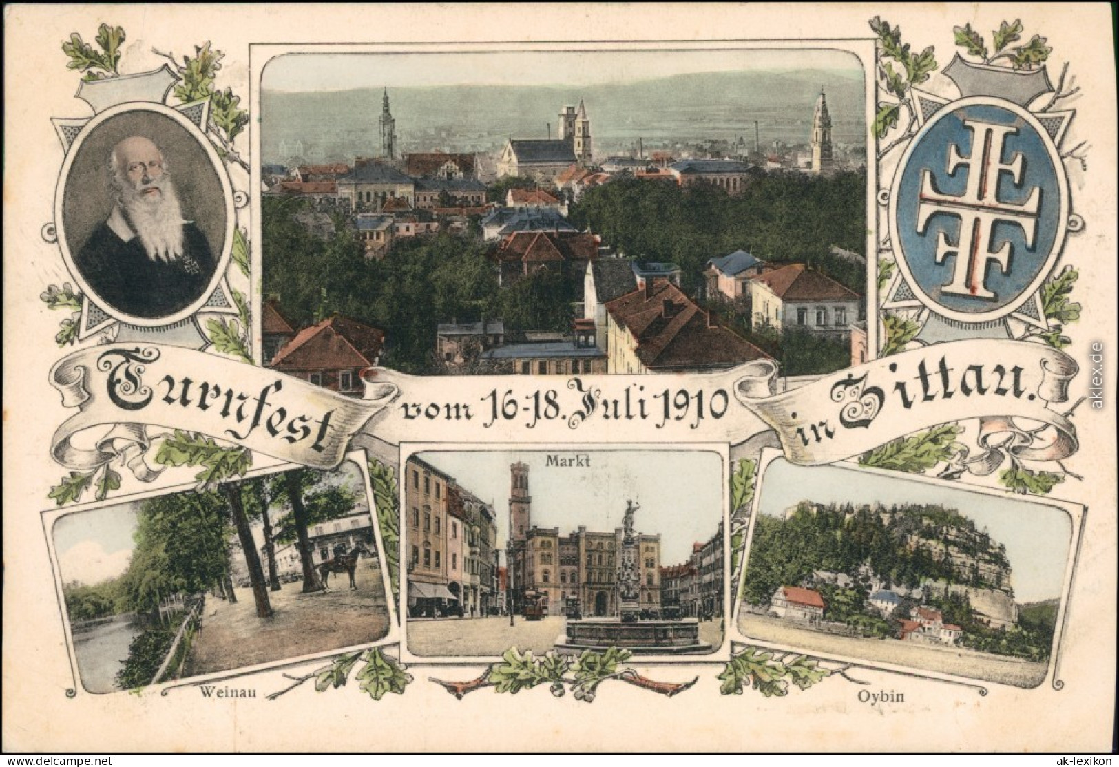 Ansichtskarte Zittau Mehrbild Litho: Turnfest - Stadt 1910  - Zittau