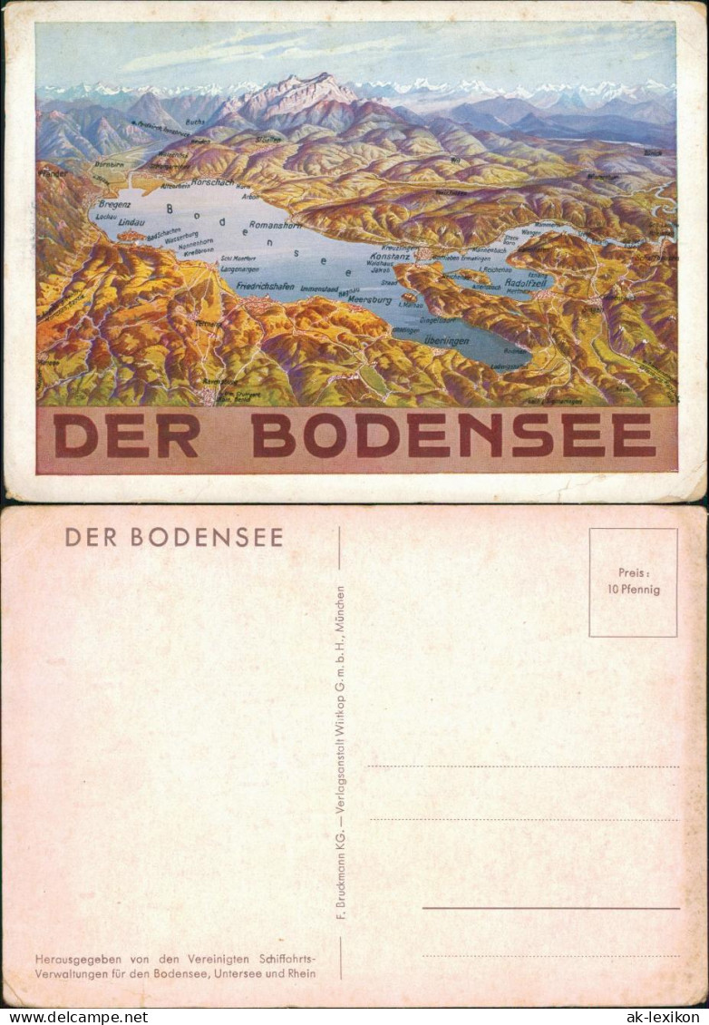 Ansichtskarte Friedrichshafen Landkarten-Ansichtskarte Vom Bodensee 1930 - Friedrichshafen