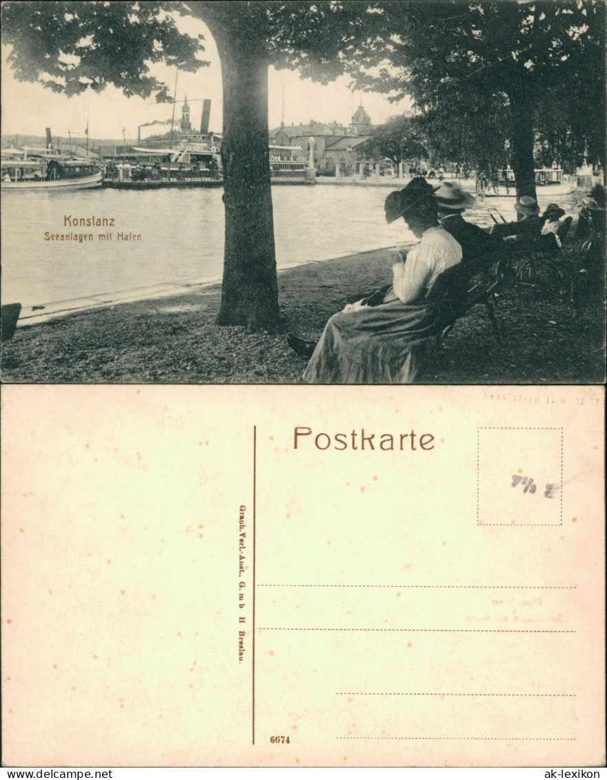 Ansichtskarte Konstanz Seeanlagen Mit Hafen 1914 - Konstanz