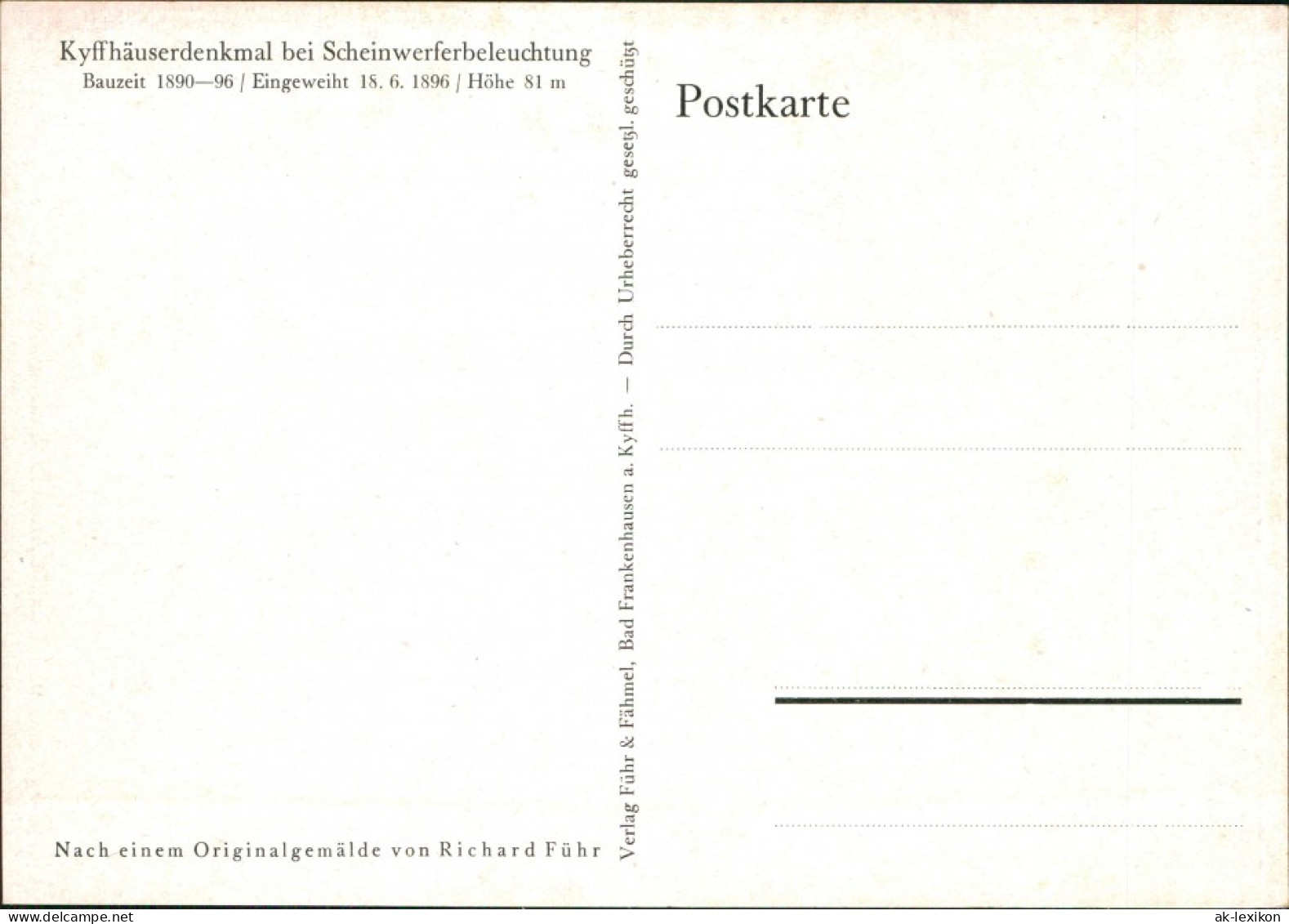 Kelbra (Kyffhäuser) Künstlerkarte: Ölgemälde V.  Scheinwerferbeleuchtung" 1927 - Kyffhäuser