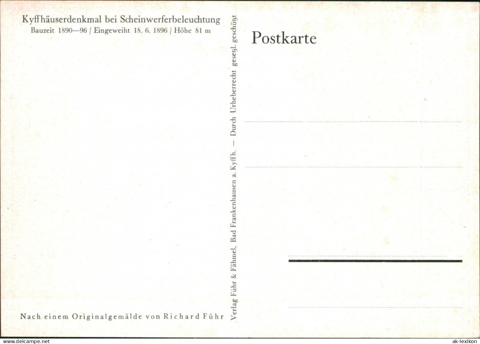 Kelbra (Kyffhäuser) Künstlerkarte: Ölgemälde V.  Scheinwerferbeleuchtung" 1927 - Kyffhaeuser