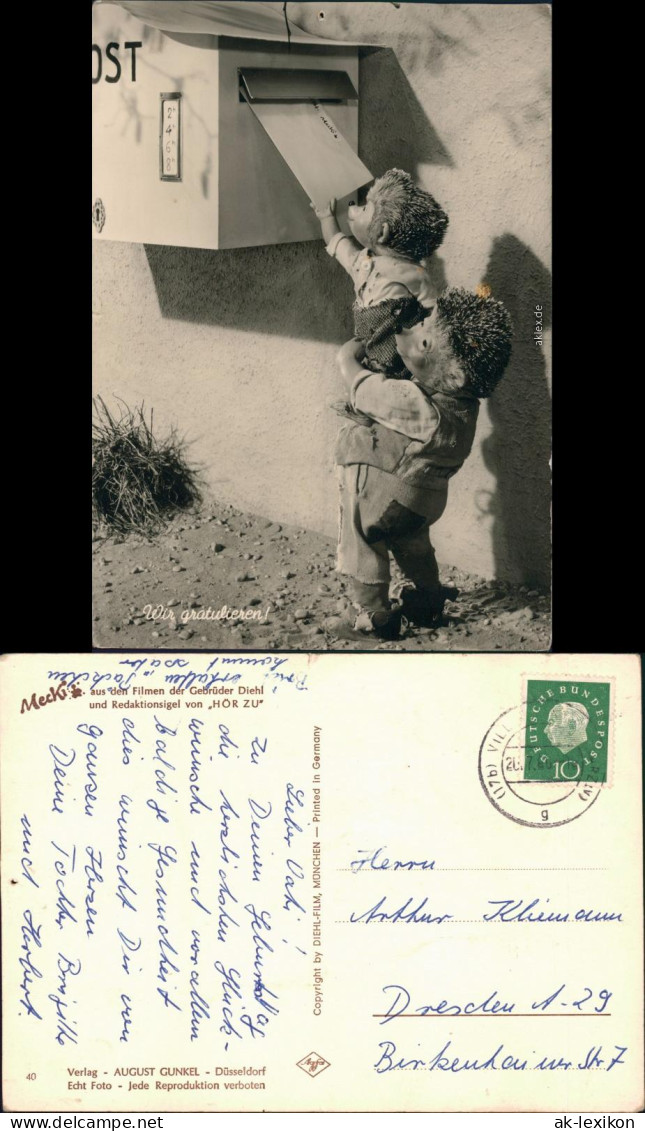 Ansichtskarte  Mecki (Diehl-Film) - Mecki Brief, Briefkasten 1960 - Mecki