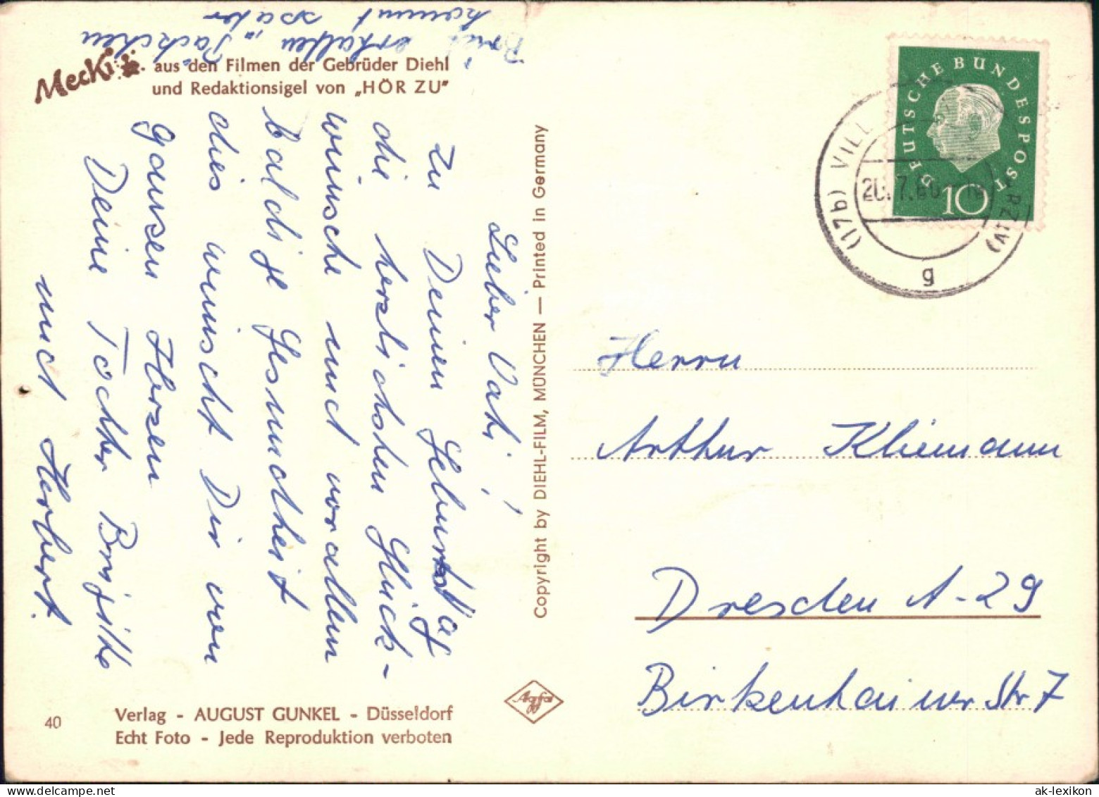 Ansichtskarte  Mecki (Diehl-Film) - Mecki Brief, Briefkasten 1960 - Mecki