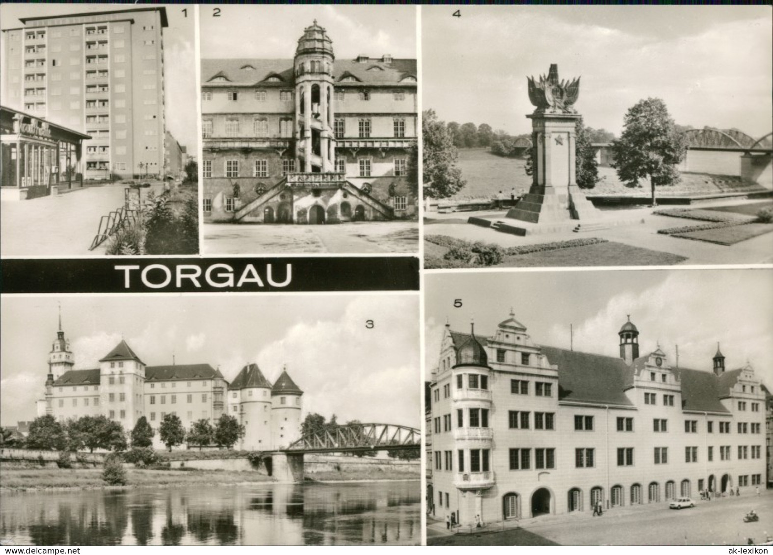 Ansichtskarte Torgau Hochhaus, Schloß Hartenfels, Denkmal, Rathaus 1975 - Torgau