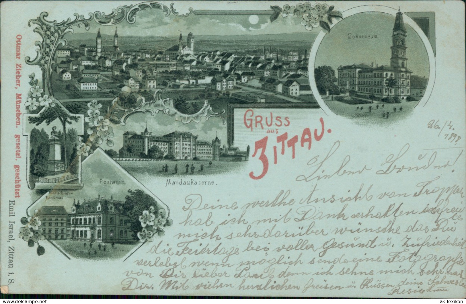 Ansichtskarte Zittau Kaserne, Post Uvm Mondschein Litho AK 1898 - Zittau