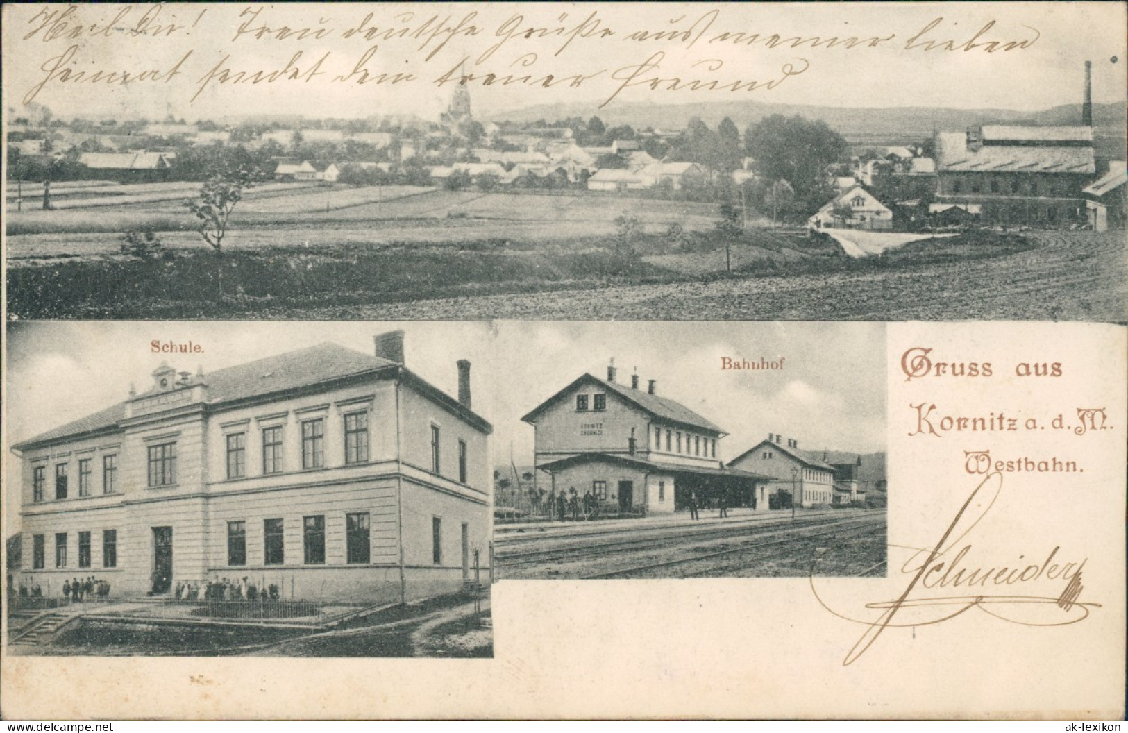 Postcard Kornitz Chornice Schule, Bahnhof, Fabrik B Pardubitz Pardubice  1900 - Tschechische Republik