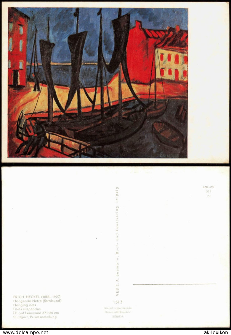 Künstlerkarte Kunst ERICH HECKEL: Hängende Netze (Stralsund) 1972 - Pittura & Quadri