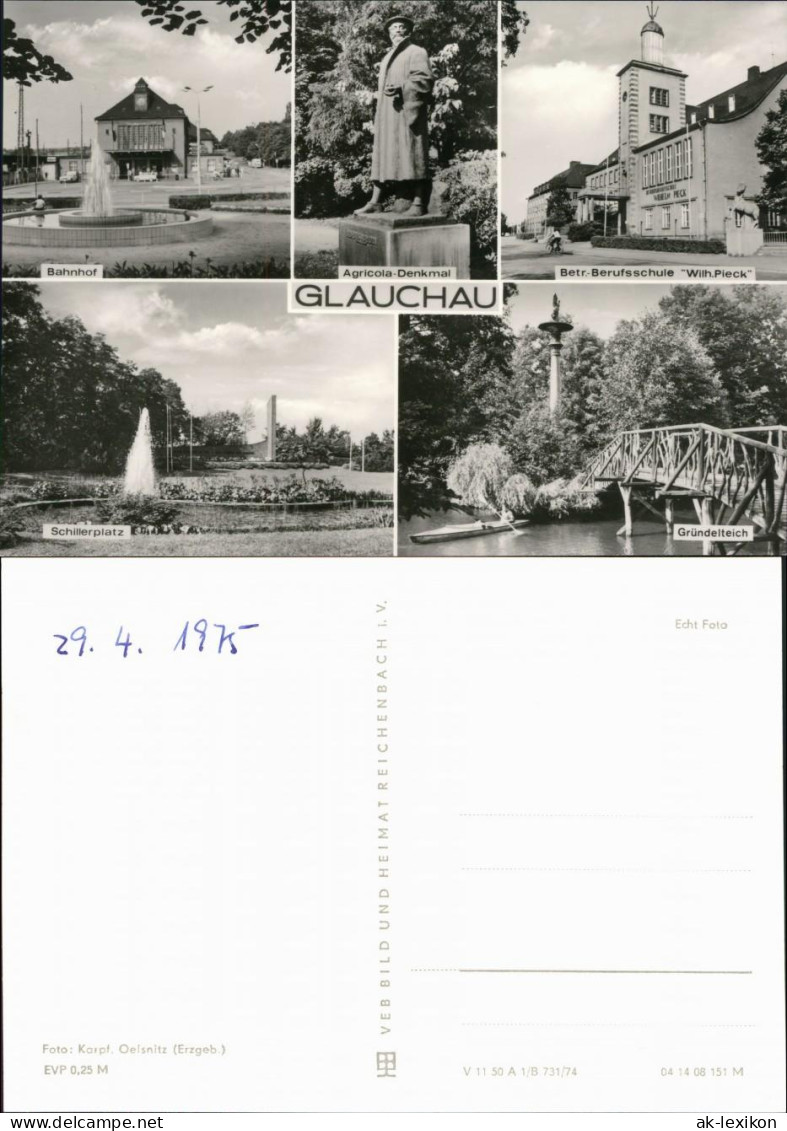 Glauchau Bahnhof, Agricola, Berufsschule, Schillerplatz, Gründelteich 1975 - Glauchau