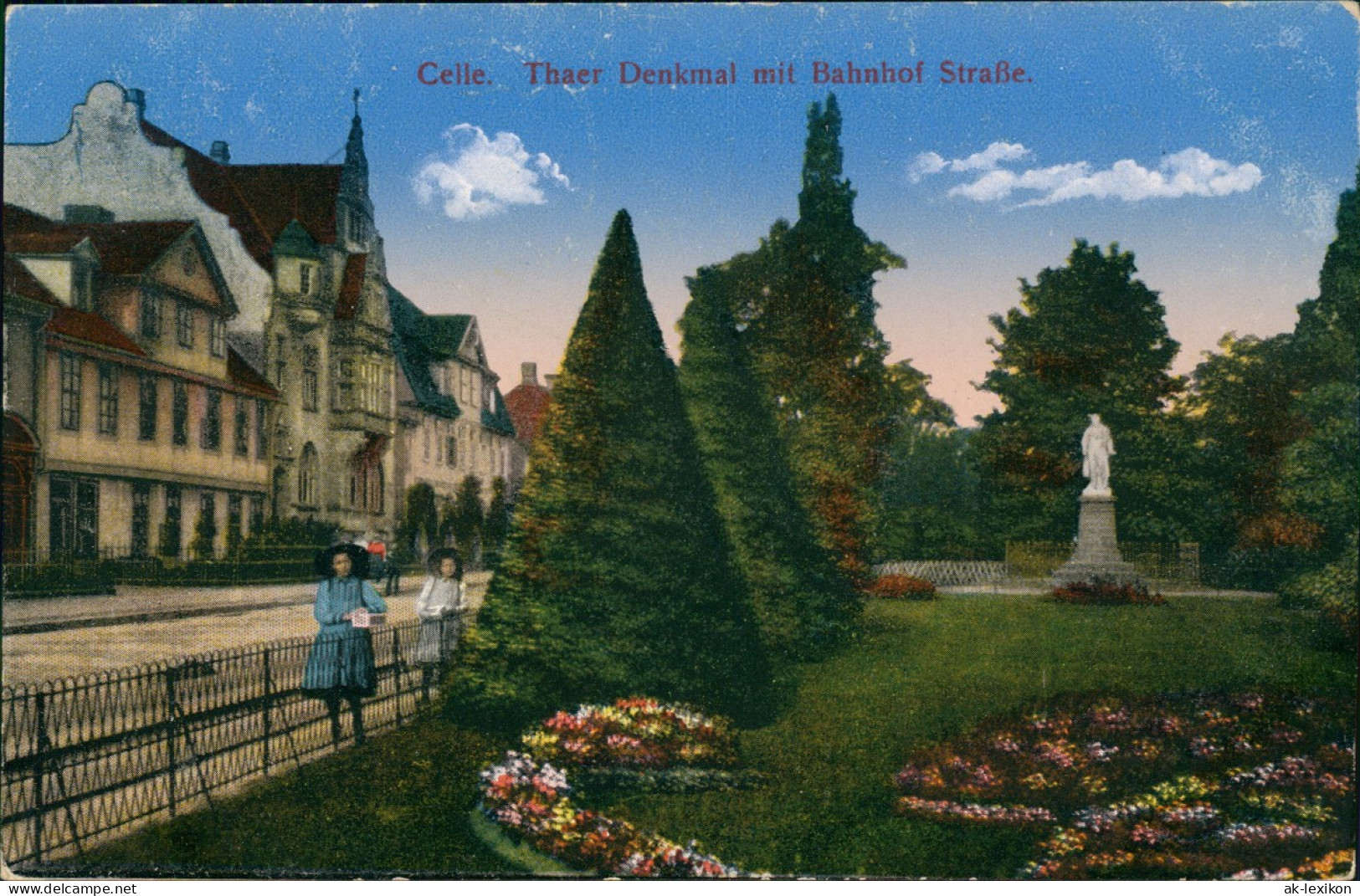 Ansichtskarte Celle Thaer Denkmal Mit Bahnhof Straße. 1916  Gel. Feldpost - Celle
